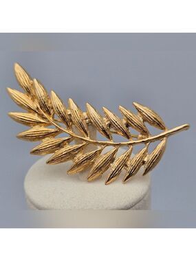 Greek Olive Gold Tone Leaf Branch Brooch Pin Brushed Satin Vintage